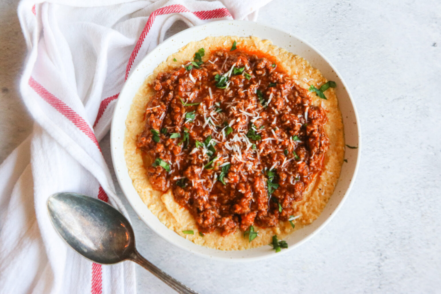 Italian Bolognese with Creamy Polenta Professor Torbert's Orange Corn